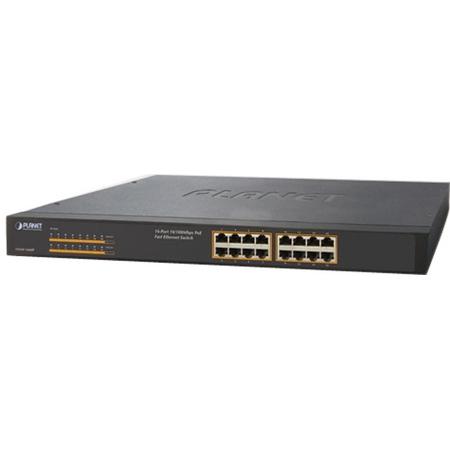 Planet FNSW-1600P netwerk-switch Unmanaged Fast Ethernet (10/100) Zwart 1U Power over Ethernet (PoE)
