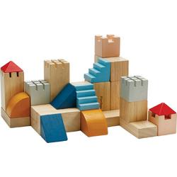 Bouw een kasteel of een stad! Laat je creativiteit het overnemen! Bevat 30 stuks met 10 vormen. Er zijn 6 kleurblokken en 18 natuurlijke blokken.