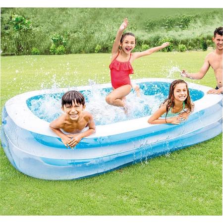 Family Opblaasbaar-  blauw/wit - zwembad opblaasbaar 262x175x56 cm