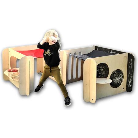 PlayCube houten speelhuisje, basis set 6 panelen - Huttenbouw pakket voor binnen- en buiten spelen