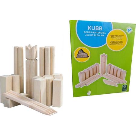 Kubb Game hout - Met 10 houten kegels - 6 werpstokken - 4 hoekpalen - 1 Koning - 1 opbergzak