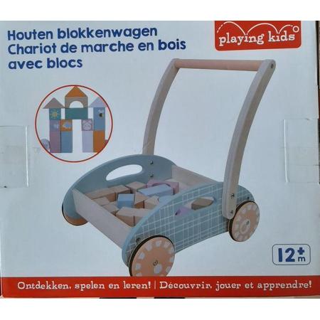 Playing Kids Houten Blokken/ Loopwagen