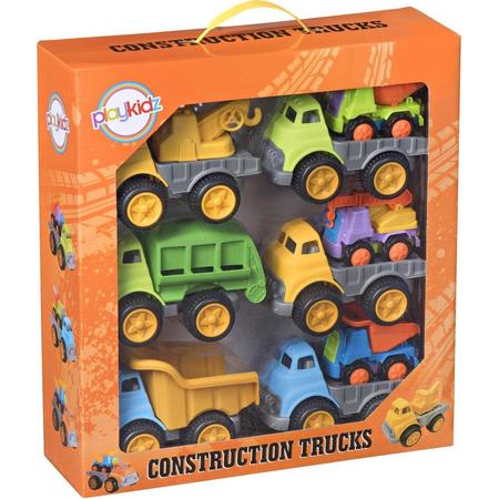 Playkidz Construction Trucks - Bouwvoertuigen Set van 9