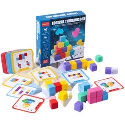 3D Houten Bouwblokjes - Denkpuzzel - 96 Opdrachten - Houten Blokken - Ruimtelijk Inzicht - Houten Puzzel - Bouwen - Bouwblokken - Constructie Speelgoed - Cognitief Speelgoed - Montessori Speelgoed - Open Ended Speelgoed - Rekenen