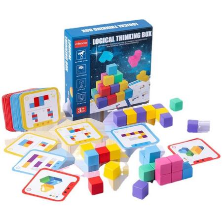 3D Houten Bouwblokjes - Denkpuzzel - 96 Opdrachten - Houten Blokken - Ruimtelijk Inzicht - Houten Puzzel - Bouwen - Bouwblokken - Constructie Speelgoed - Cognitief Speelgoed - Montessori Speelgoed - Open Ended Speelgoed - Rekenen