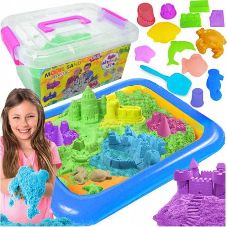 Kinetisch Zand - 3 kg Magisch Zand - Met Opblaas Zandbak - Inclusief vormpjes - Willekeurige kleur -Speelzand - Sensorisch Speelgoed - Montessori Speelgoed - Ontwikkelingsspeelgoed - Jongens en Meisjes