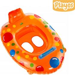Playos - Zwemband - Bootje - Oranje - met Zitje - Handvat - Rugleuning - Peuter en Baby - Zwemring - Babyzwemband - Babyfloat - Zwemtrainer - Opblaasbaar - Zwemstoel - Opblaasbare Rubberboot - Rubber Bootje