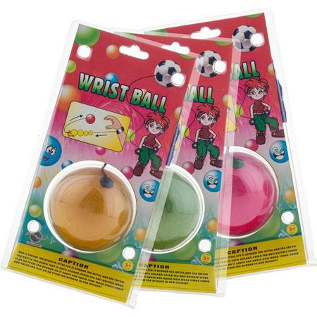 botsbal / springbal / stuiterbal aan pols - 3 stuks - 7 cm doorsnede met elastiek en polsband - buiten spelen met kinderen