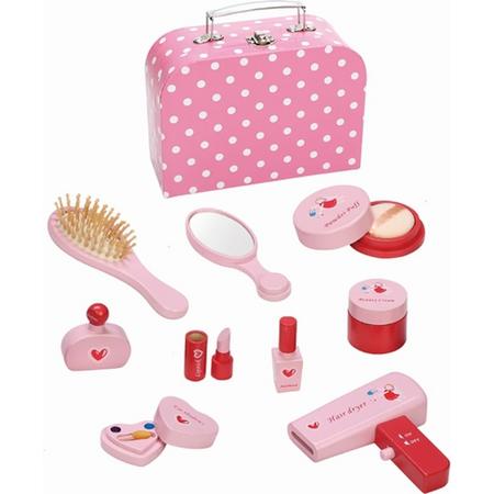 Make up koffer inclusief accessoires - roze met witte stip