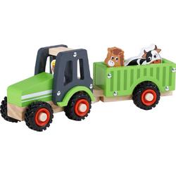 Playwood Houten Tractor met Aanhanger inclusief boer en 2 dieren - Groen