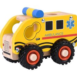 Playwood Houten ambulance ziekenauto met rubberen wielen
