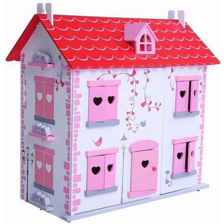 Playwood Poppenhuis Inclusief Meubels wit-rood