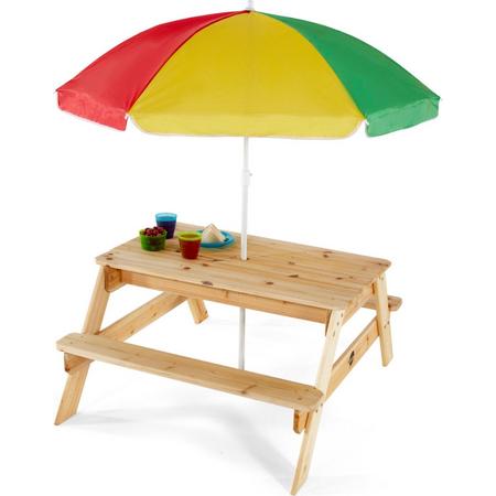 Plum Picknicktafel voor kinderen met parasol - Hout - Naturel