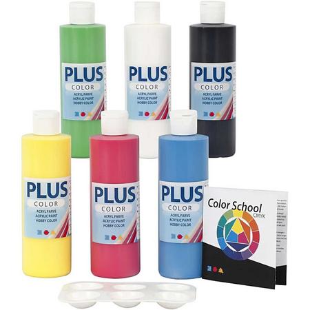 Plus Color Acrylverf - Verf - Color School - Set Primaire Kleuren  6x250 ml