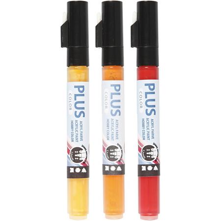 Plus Color Marker Set, 1-2 mm, l: 14,5 cm, 3 stuks, crimson red, pumpkin, yellow sun