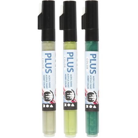 Plus Color Marker Set, 1-2 mm, l: 14,5 cm, 3 stuks, dark green, eucalyptus, leaf green