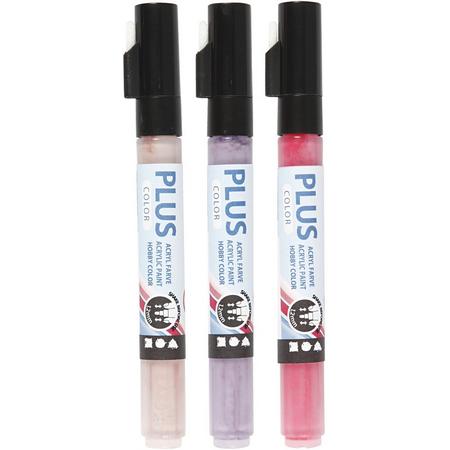 Plus Color Marker Set, 1-2 mm, l: 14,5 cm, 3 stuks, dark lilac, dusty rose, fuchsia
