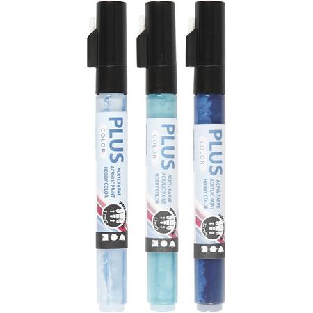 Plus Color Marker Set, 1-2 mm, l: 14,5 cm, 3 stuks, navy blue, sky blue, turquoise