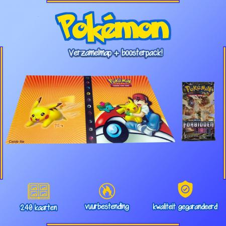 Pokémon Verzamelmap – Inclusief Pakje Kaarten  – 240 kaarten opslag  – Booster Pack - Ash en Pikachu OranjeB