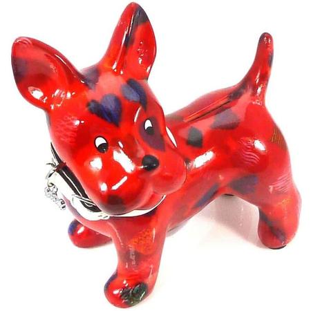 Pomme Pidou spaarpot hond Boomer - Uitvoering - Rood met harten