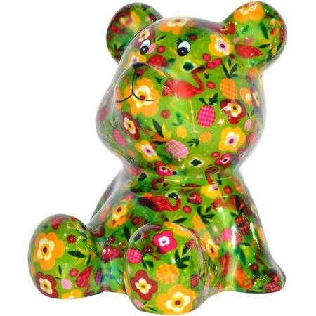 Spaarpot beer groen met fruit print 16 cm - Pomme-Pidou dieren spaarpotten