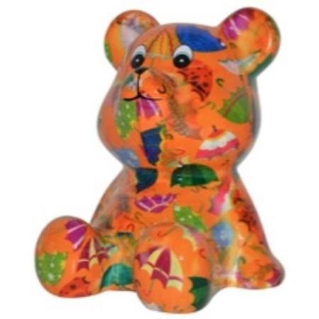 Spaarpot beer oranje met paraplus print 16 cm - Pomme-Pidou dieren spaarpotten