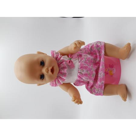 B-Merk Baby Born jurk roze met groen gestipte strik