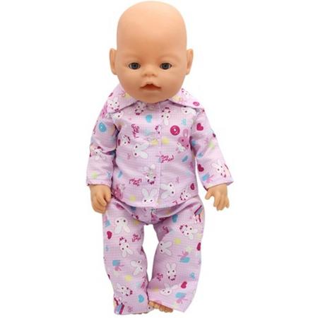 Roze pyjama met konijntjes voor pop 40-46cm zoals Baby Born - Poppenpyjama