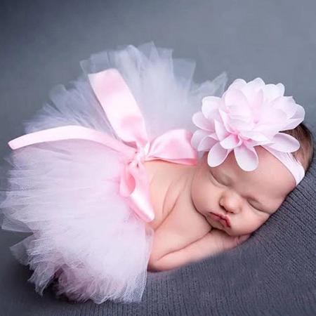 Tutu voor babys - Schattige baby outfit - Baby tutu met een bloem haarband - Roze