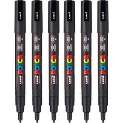 Posca Stiften PC-3M Fine Tip - verfstiften - Zwart - 6 stuks