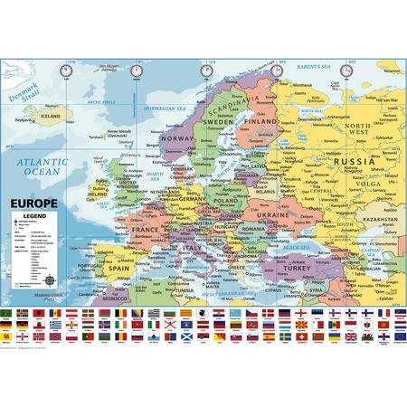 Europa kaart poster - formaat XXL - glanzend stevig papier - 140 x 100 cm