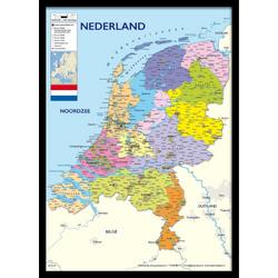 Nederland kaart luxe poster ingelijst in mooie houten zwarte fotolijst -aanbieding formaat 50x70cm
