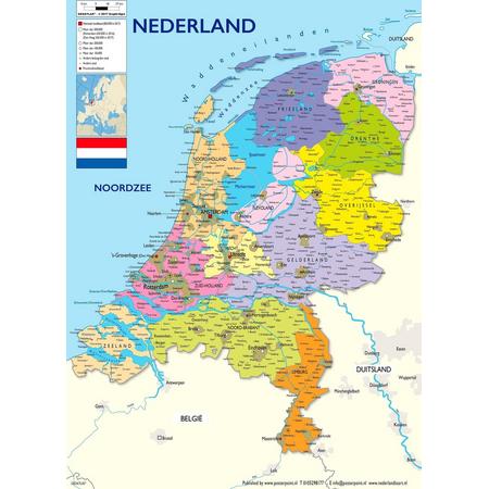 Nederland kaart poster 30x40cm.