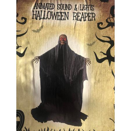 Skelet met licht en geluid Halloween Reaper 180cm animated spook