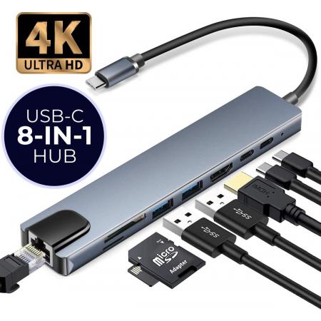 PremiumGoods® 8-in-1 USB Hub met Voeding – USB C Hub – USB Adapter – USB Hub 3.0 – HD 4K Output