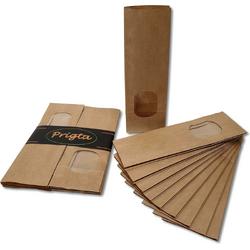 Prigta - Papieren zakjes / blokbodemzakjes S - met venster - 10 stuks - 8x5x25 cm - uitdeelzakjes papier - bruin kraft
