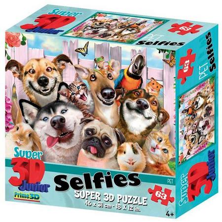 Prime3D - Puzzel - 3D - Huisdieren selfie - 63 stukjes
