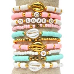 Katsuki kralenpakket voor armbanden – Turquoise, Roze en Wit – 4 mm Rocailles Roze en wit – Gouden kraaltjes – Kauri schelpen – Zelf sieraden maken voor kinderen en volwassenen – DIY