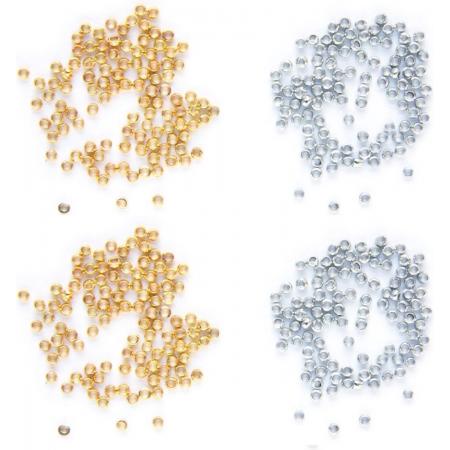 Knijpkralen, 400 stuks, goud- en zilverkleurig – 2mm – DIY zelf sieraden maken – Kinderen en volwassenen