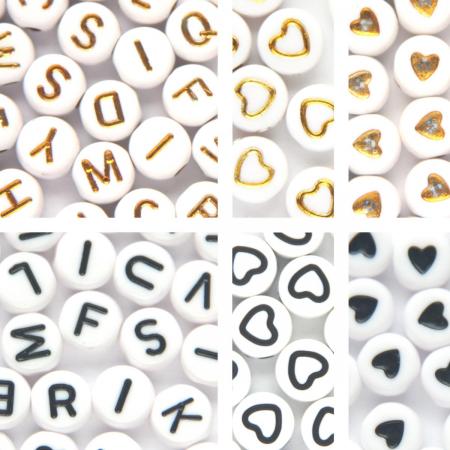 Letterkralen set – Alfabet kralen – Hartjes – DIY – Unieke mix 450 stuks – 7mm kraal – DIY – Zelf sieraden maken voor kinderen en volwassenen – Wit/Goud – Wit/Zwart