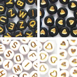 Letterkralen set – Alfabet kralen – Hartjes – DIY – Unieke mix 450 stuks – 7mm kraal – DIY – Zelf sieraden maken voor kinderen en volwassenen – Zwart/Goud – Wit/Goud