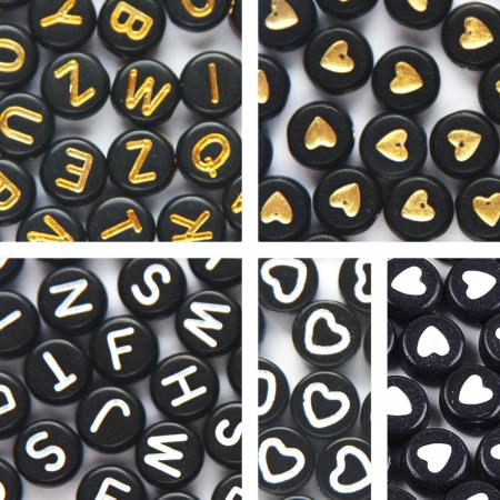 Letterkralen set – Alfabet kralen – Hartjes – DIY – Unieke mix 450 stuks – 7mm kraal – DIY – Zelf sieraden maken voor kinderen en volwassenen – Zwart/Goud – Zwart/Wit