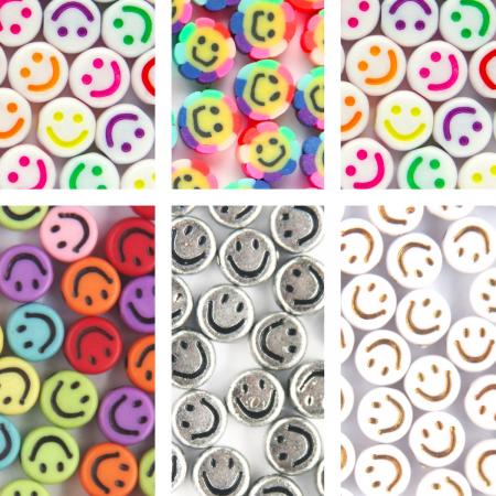 Smiley kralenset – Unieke mix 105 stuks – Regenboog kleuren – 7mm en 10mm kralen – Acryl en Polymeer klei - Zelf sieraden maken voor kinderen en volwassenen – DIY