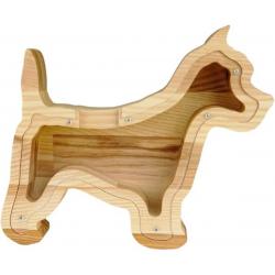 PromiDesign Spaarpot Terrier – Essenhout – Plexiglas - 25,6 × 21,3 x 4 cm