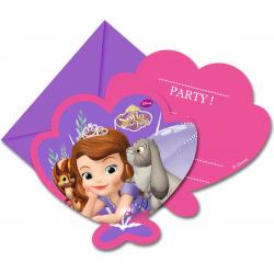 6 Prinses Sofia™ uitnodigingen met enveloppen - Feestdecoratievoorwerp