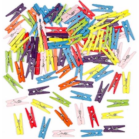 ProductGoods - Gekleurde houten mini-knutselknijpers - knutselmateriaal voor kinderen en volwassen voor decoraties maken (100 stuks)