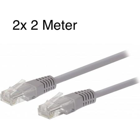 2 Stuks Netwerkkabel UTP Cat5e kabel 2 meter grijs Profile
