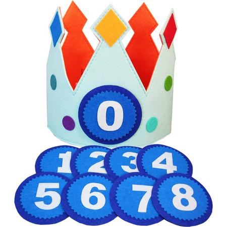 Verjaardagskroon - Feest - Verjaardagshoed - Koningskroon - Geboortekroon - Vilten kroon - Feesthoed - Baby - Jongen - blauw - 0 tot 10 jaar