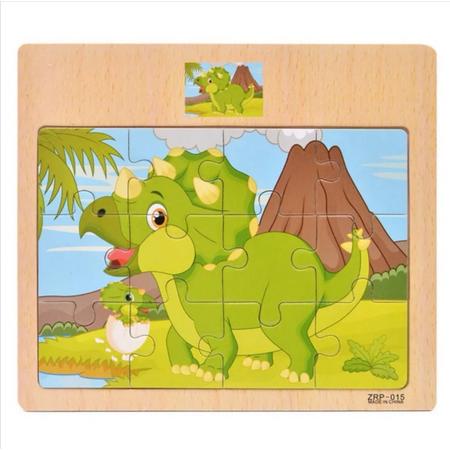 Baby/Kinder - Dieren - Puzzel - Hout - 0-4 jaar - Dinosaurus - Formaat puzzel : 17 cm x 15 cm x 0.5 cm