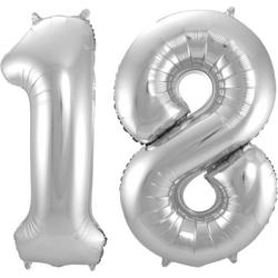 Ballon Cijfer 18 Jaar Zilver 86Cm Verjaardag Feestversiering Met Rietje